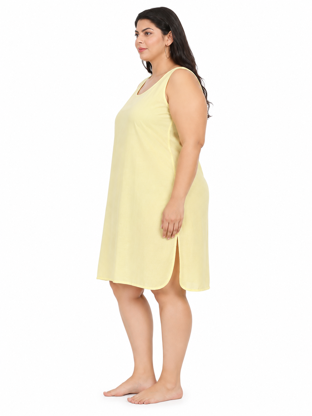 pale Yellow Cotton Long Inner Slip Plus Size