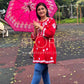 Bright Red Flared Cotton Short Chikankari Kurti