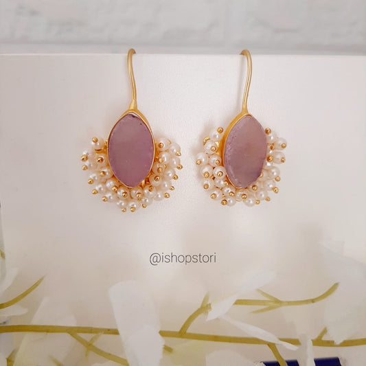 Pallavi Raw Stone & Pearls Earrings - Small