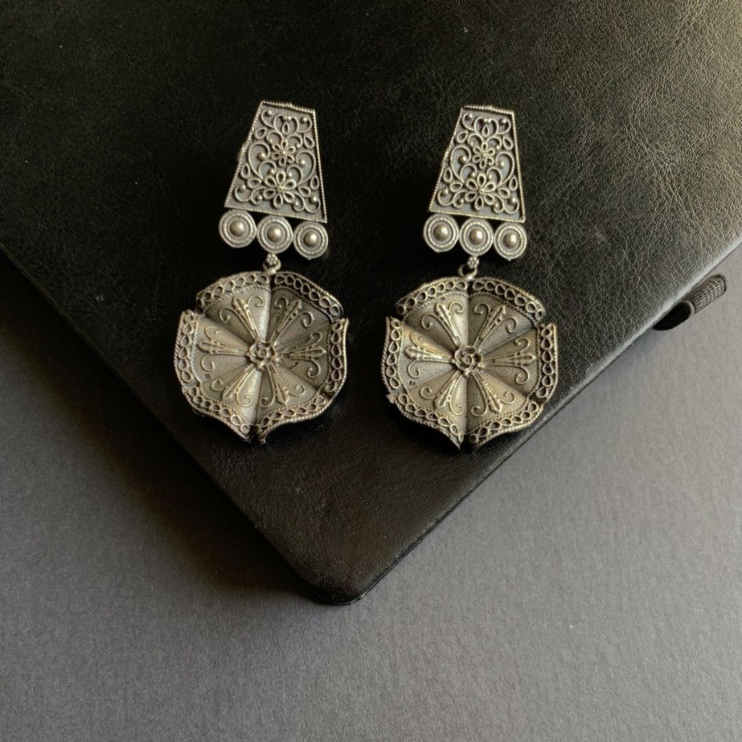 Pansy Oxidized German Silver Statement Earrings