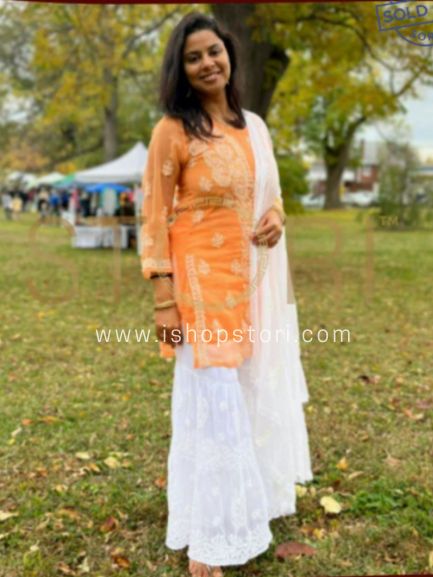 Payal Biswas in Double Layer Georgette Hand Embroidered Chikankari Sharara