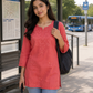 Peach Dobby Cotton Short Chikankari Kurti