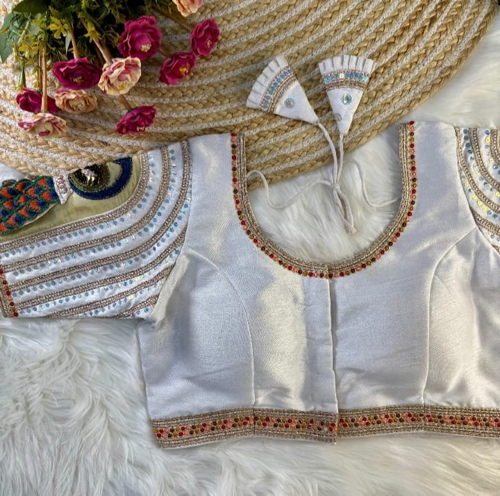 3-D Peacock Sleeves Appliqued Designer Blouse- Plus Size