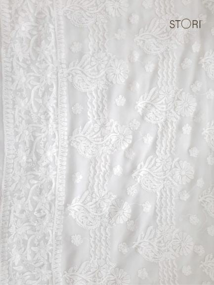 Pearl White Sanah Handcrafted Lucknowi Chikankari Saree