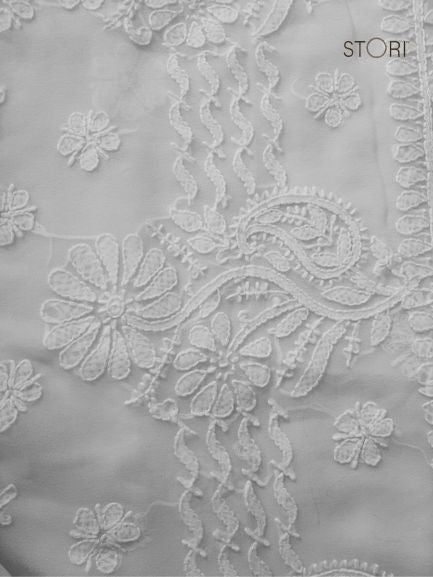 Pearl White Sanah Handcrafted Lucknowi Chikankari Saree
