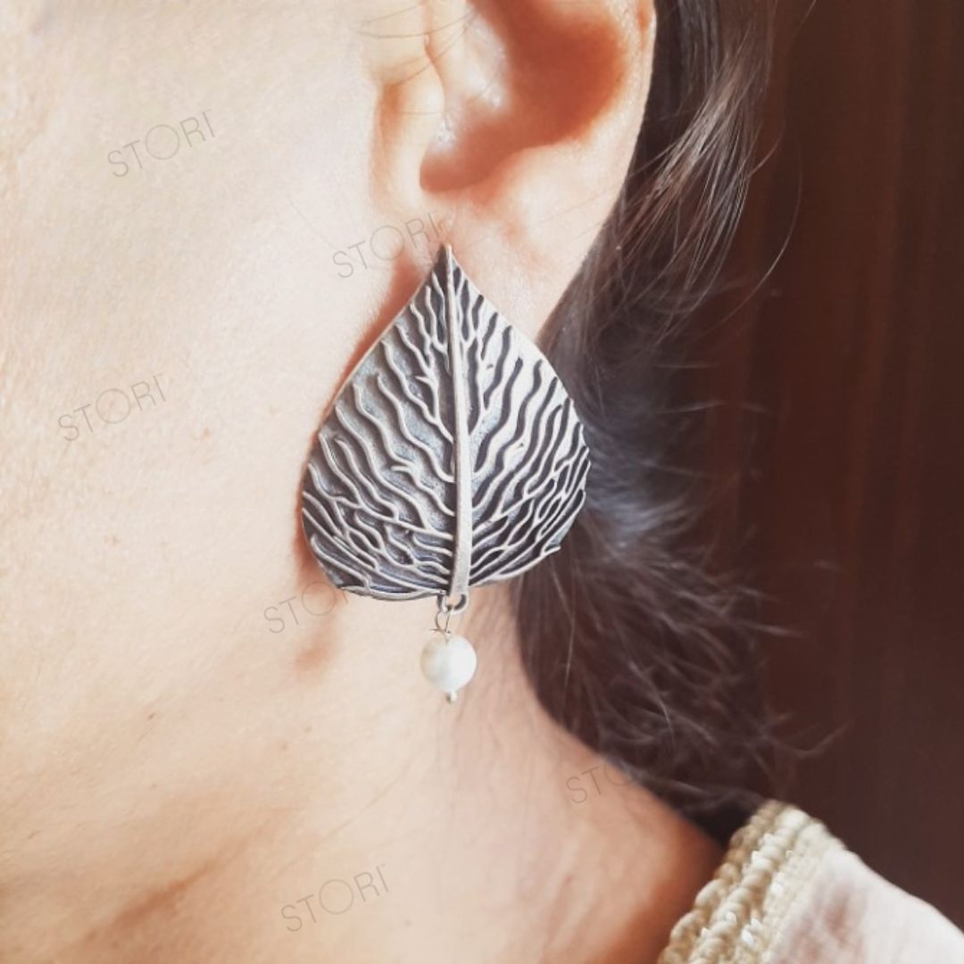 Peepal Silver Lookalike Earrings