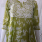 Petals Printed Olive Green Cotton Mulmul Chikankari Short Kurti