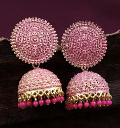 Pink Gold Tone Jhumkis