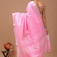 Light Pink Linen Saree With Extra Ajrakh Printed Blouse