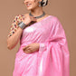 Light Pink Linen Saree With Extra Ajrakh Printed Blouse