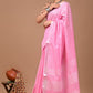 Light Pink Linen Saree With Extra Ajrakh Printed Blouse