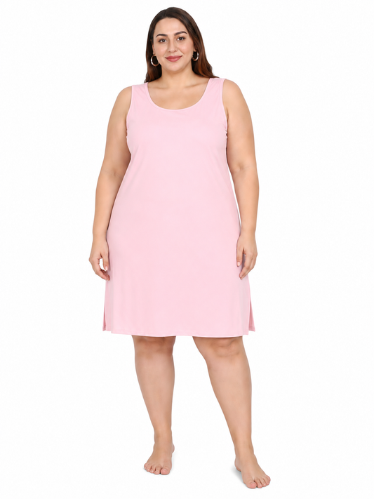 Pink Cotton Long Inner Slip Plus Size