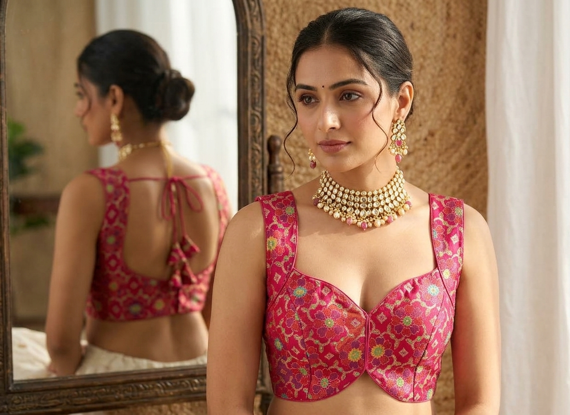 Pink Mahira Jacquard Sleeveless Blouse