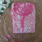 Petals Printed Pink Cotton Mulmul Chikankari Short Kurti With Dori
