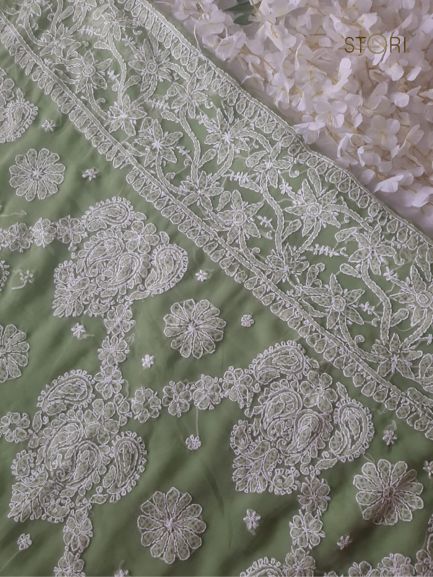 Pista Green Sanah Handcrafted Lucknowi Chikankari Saree