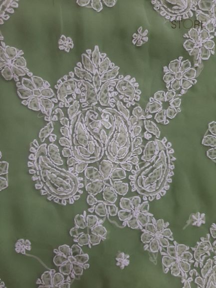 Pista Green Sanah Handcrafted Lucknowi Chikankari Saree