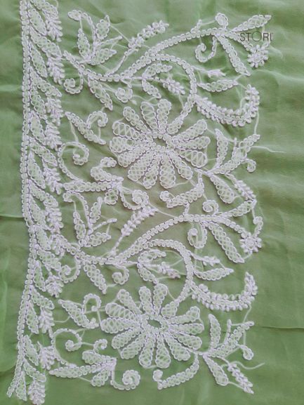 Pista Green Noor Full Jaal Hand Embroidered Lucknowi Chikankari Saree