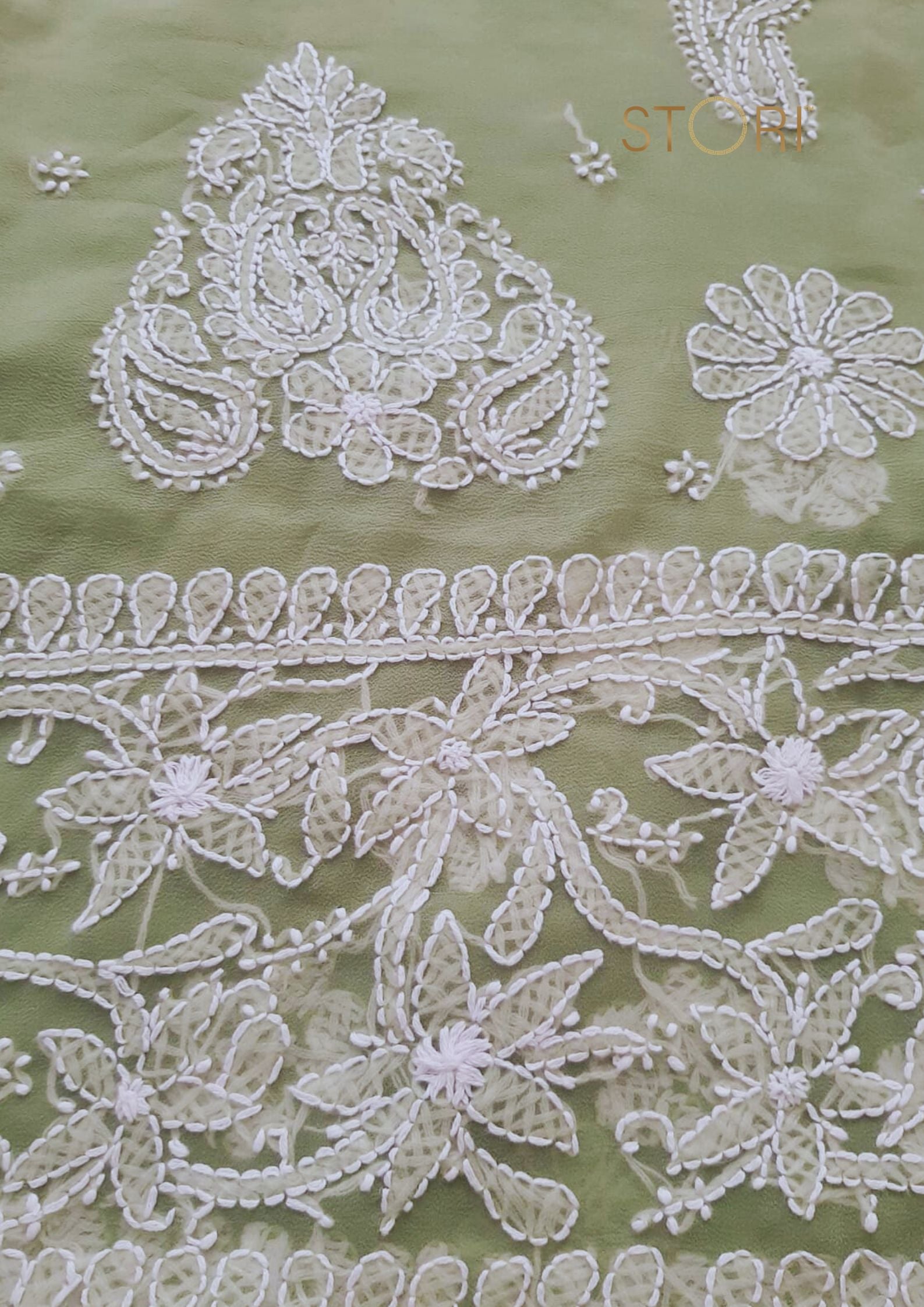 Pista Green Sanah Handcrafted Lucknowi Chikankari Saree