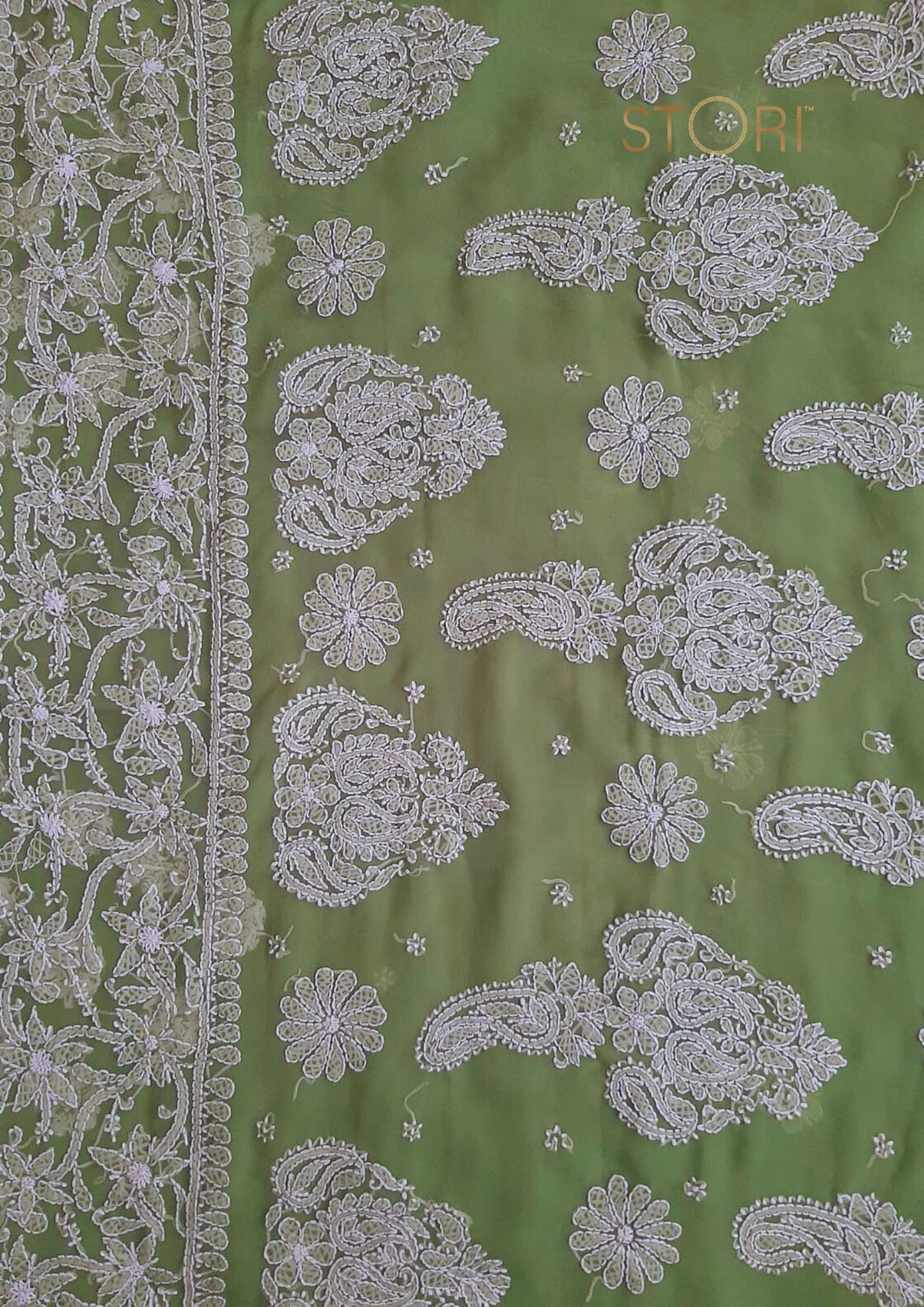 Pista Green Sanah Handcrafted Lucknowi Chikankari Saree