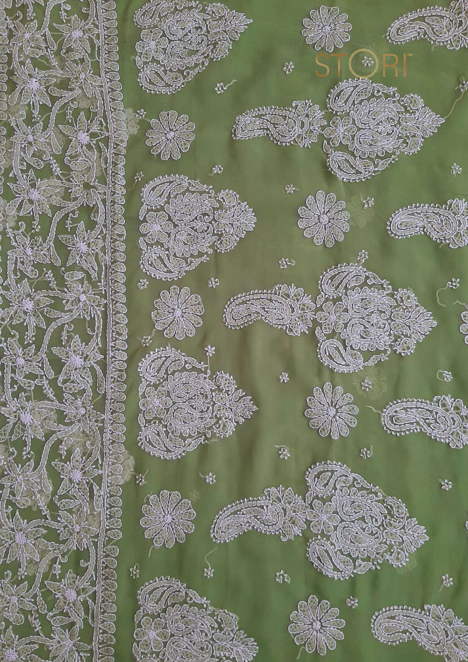 Pista Green Sanah Handcrafted Lucknowi Chikankari Saree