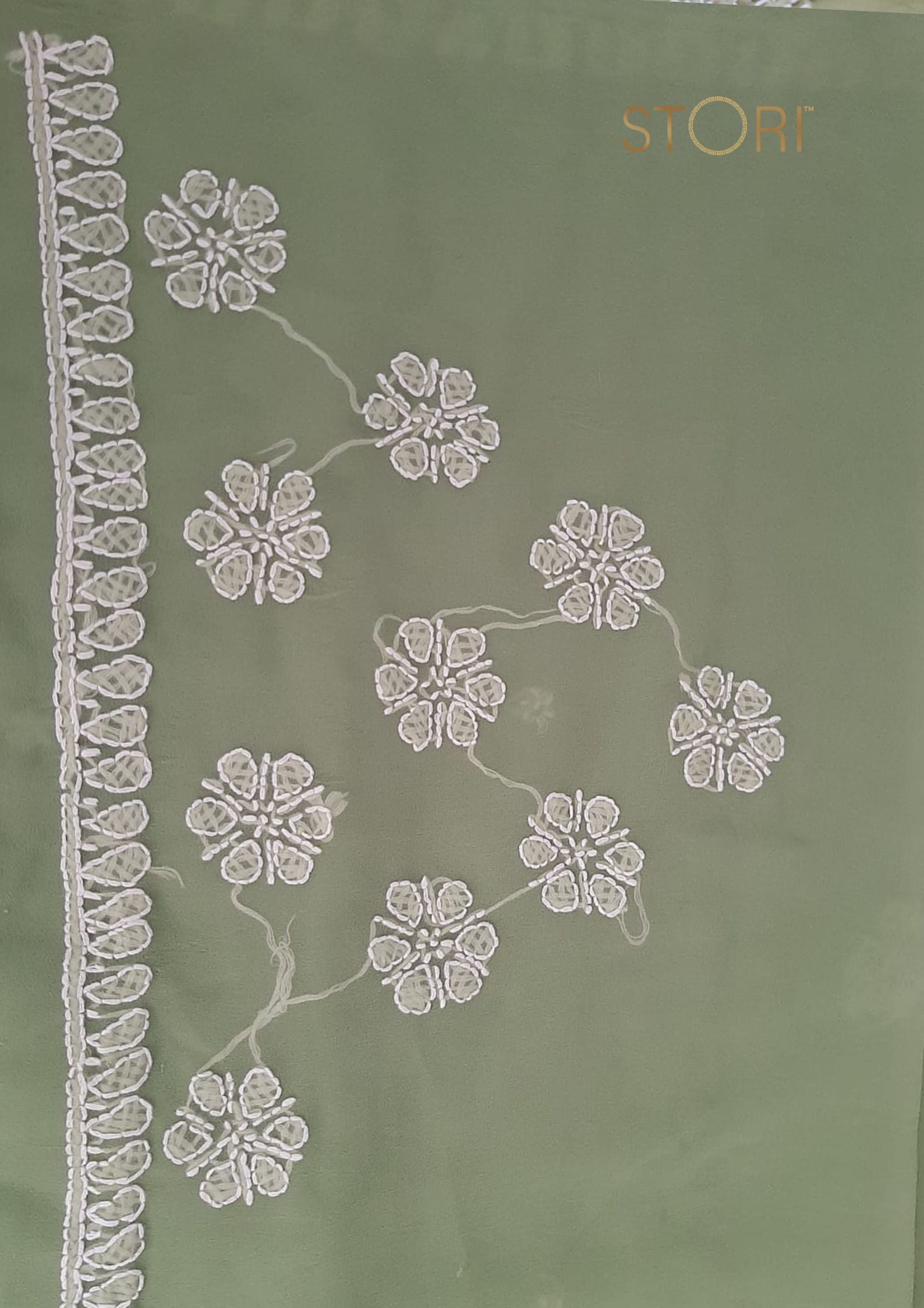 Pista Green Sanah Handcrafted Lucknowi Chikankari SareePista Green Surya Hand Embroidered Lucknowi Chikankari Saree