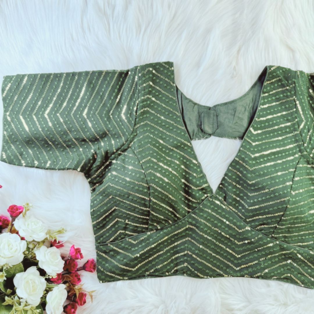 V-Neck Sequined Georgette Designer Blouse