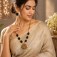 Premium Raw Black stone necklace set with earring 