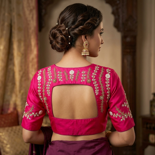 Princess Cut Designer Silk Blouse with Beaded Handwork
