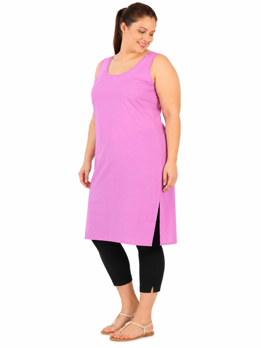 Purple Cotton Long Inner Slip Plus Size1