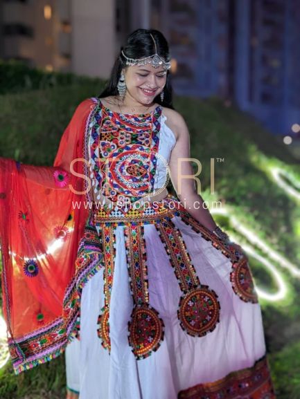 Halter Neck Mirror Embroidered Blouse With Kodi - Navratri Special