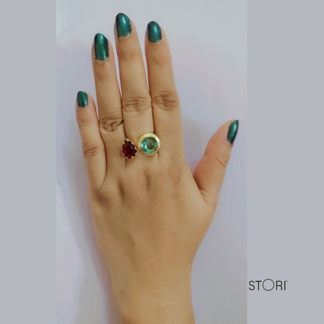 Red & Blue Dual Stone Finger Ring