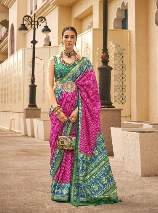 Bright Pink Patola Silk Saree Online in India