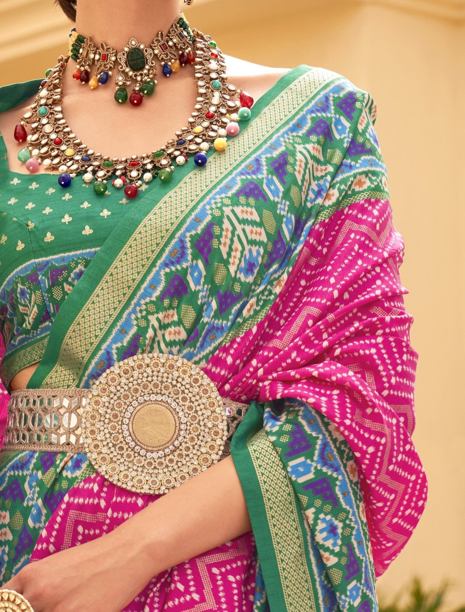 Bright Pink Patola Silk Saree Online in India