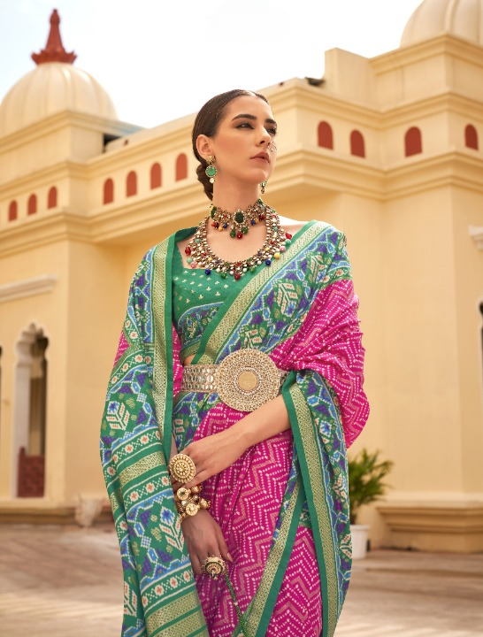 Bright Pink Patola Silk Saree Online in India