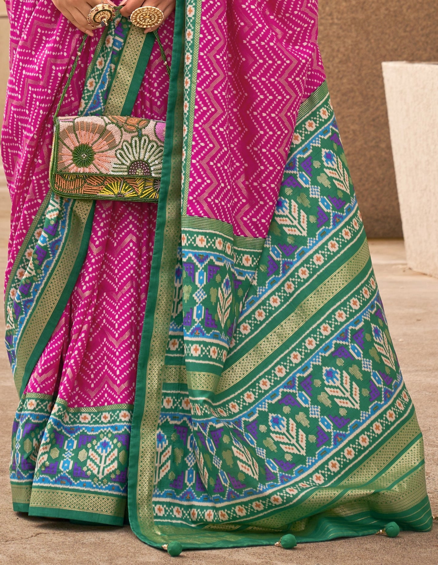 Bright Pink Patola Silk Saree Online in India