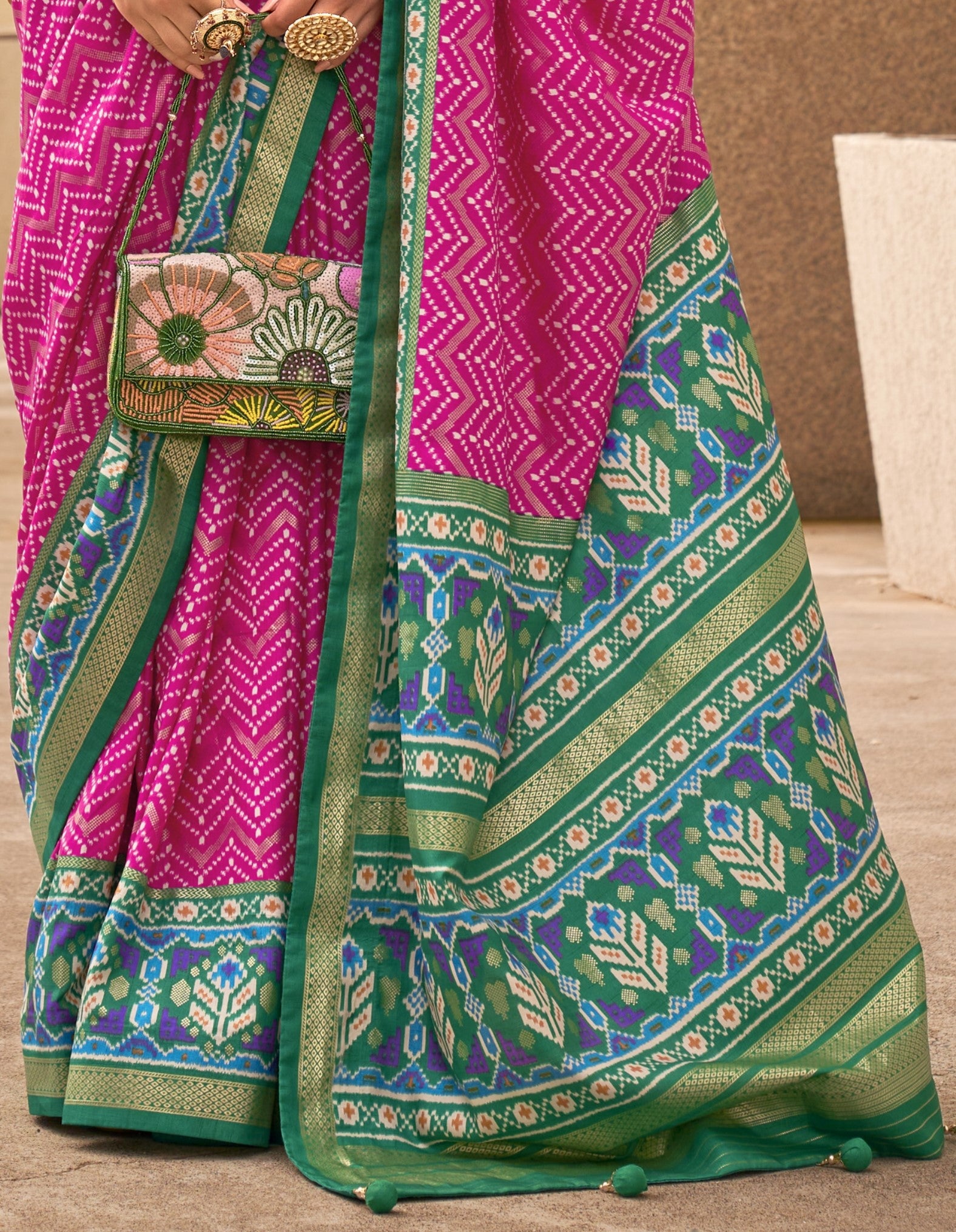 Bright Pink Patola Silk Saree Online in India