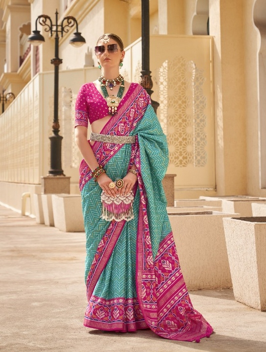 Rama Green Patola Silk Saree Online in India