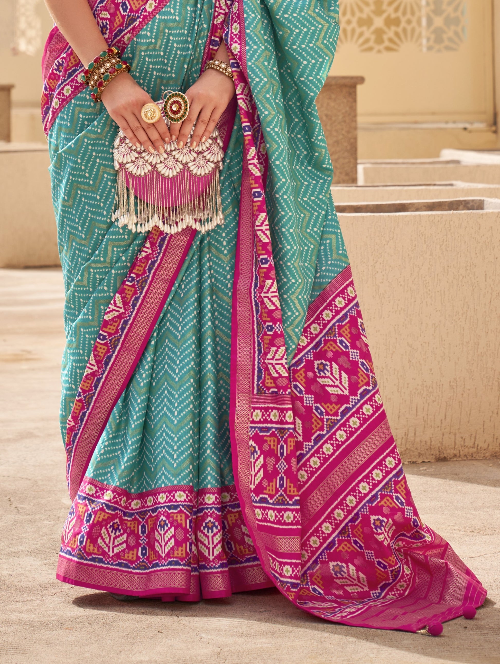 Rama Green Patola Silk Saree Online in India