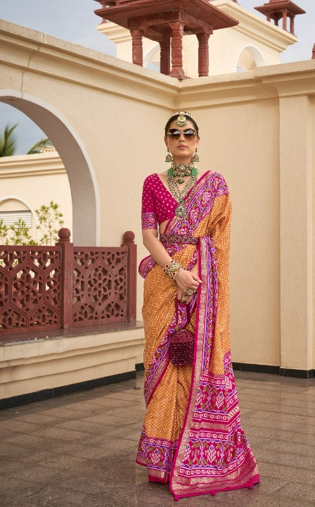 Mustard Yellow Patola Silk Saree Online in India