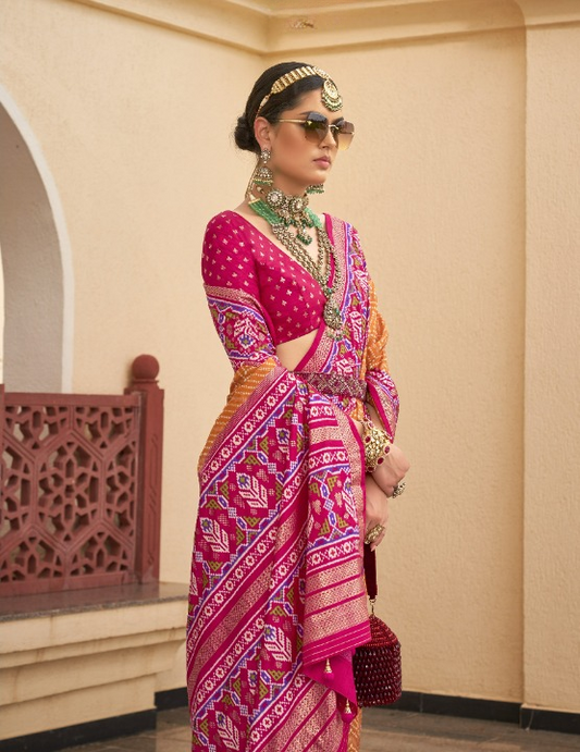 Mustard Yellow Patola Silk Saree Online in India