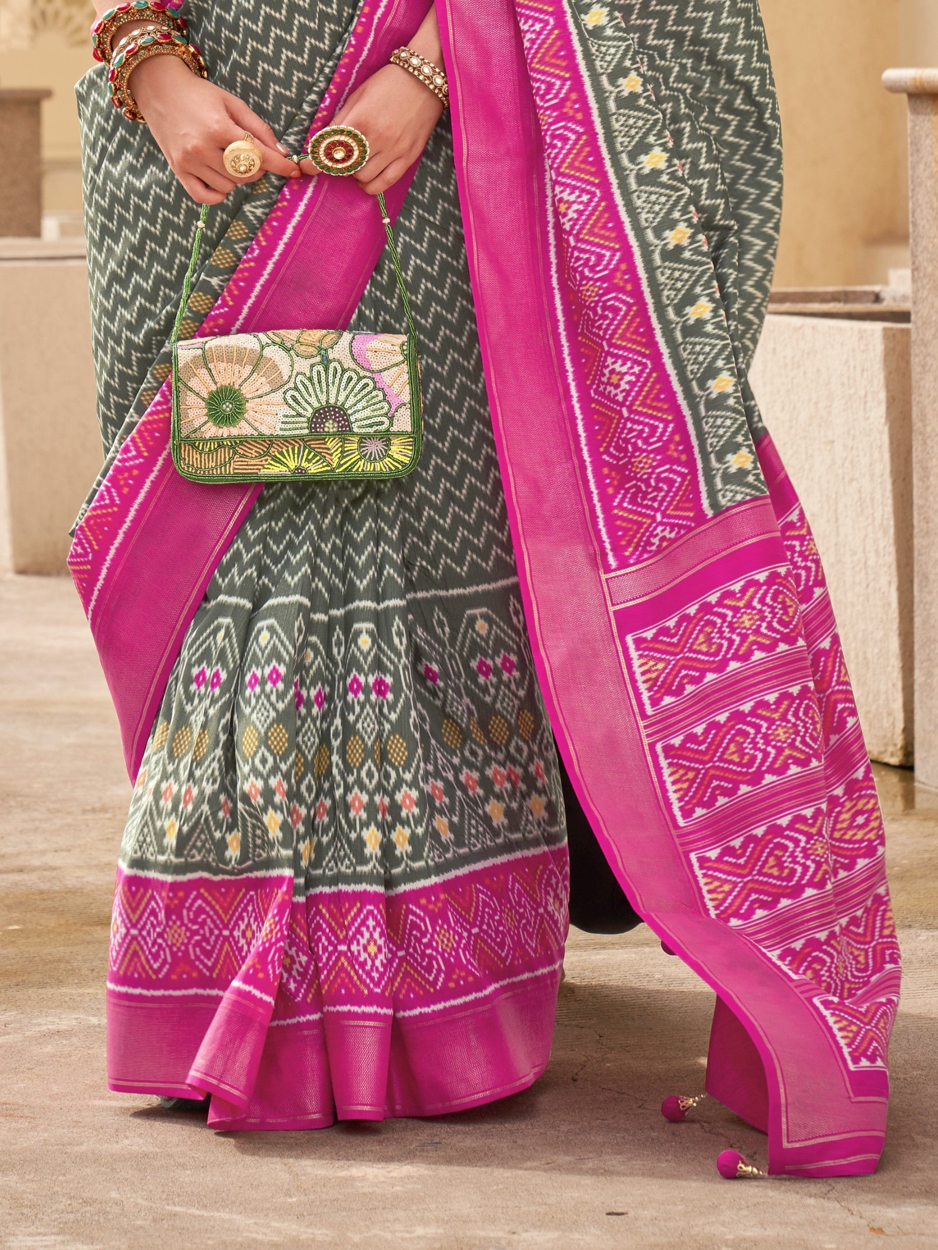 Grey Patola Silk Saree Online in India