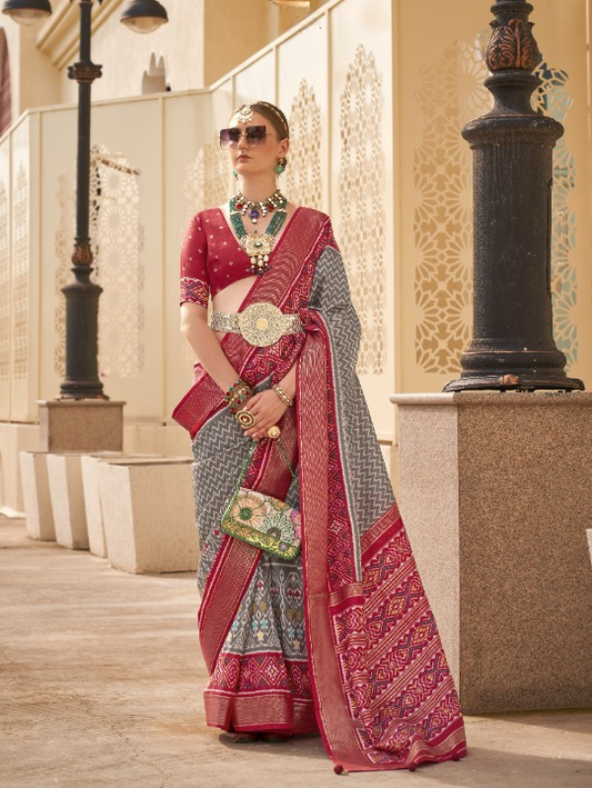 Grey Patola Silk Saree Online in India