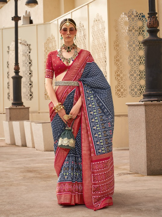 Navy Blue Patola Silk Saree Online in India