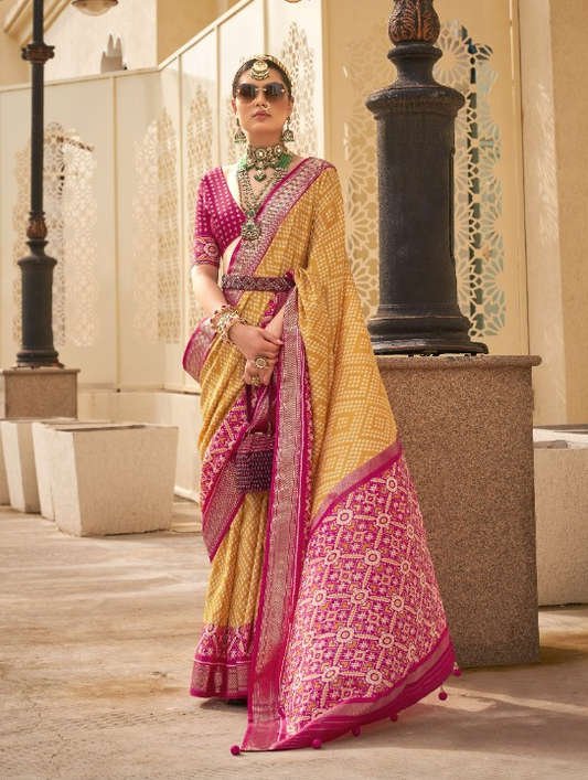 Yellow Patola Silk Saree Online in India