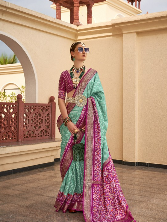 Rama Green Patola Silk Saree Online in India