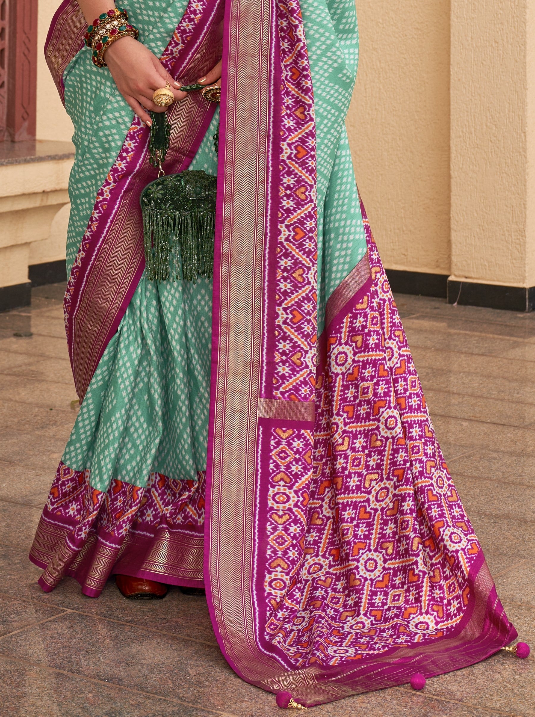 Rama Green Patola Silk Saree Online in India