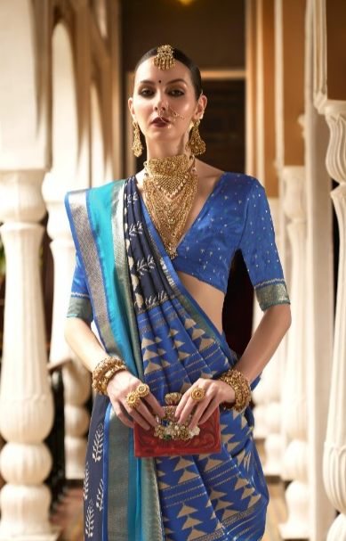 Navy Blue Patola Silk Saree Online in India