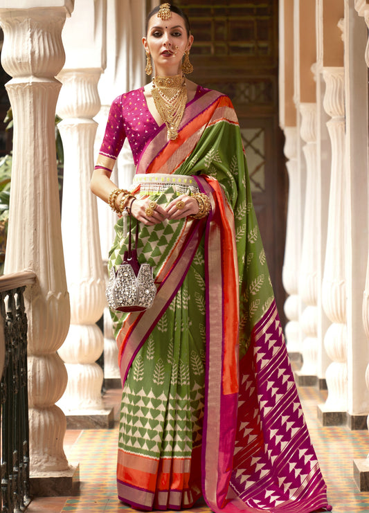 Mehendi  Green Patola Silk Saree Online in India