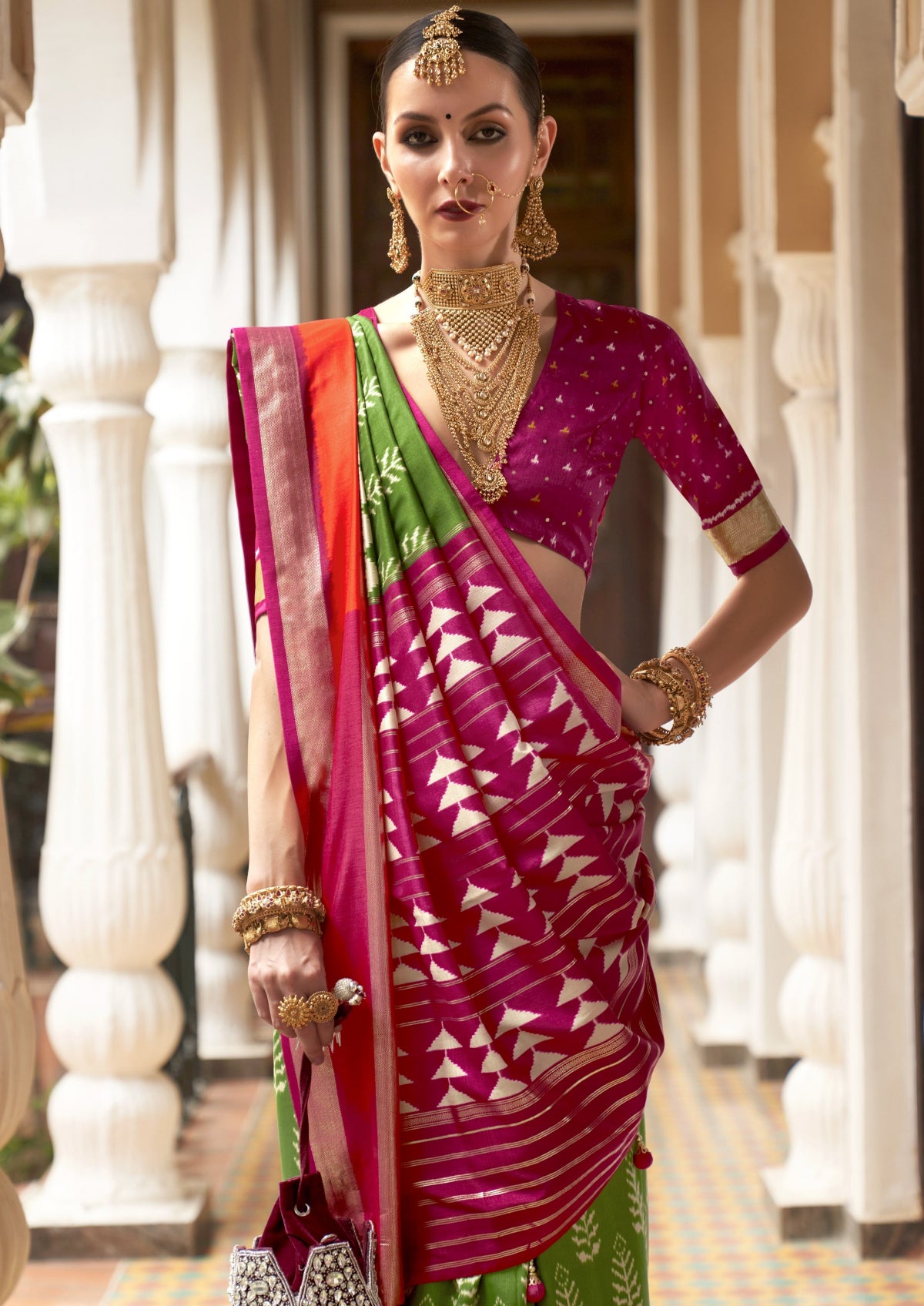 Mehendi  Green Patola Silk Saree Online in India
