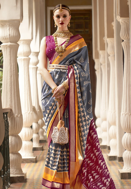 Grey Patola Silk Saree Online in India